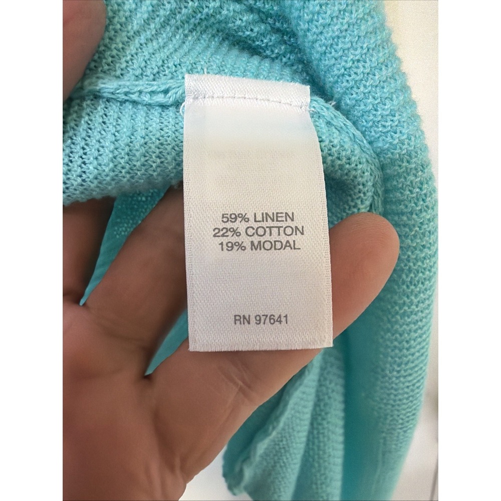J Jill Linen Blend Knit Open Cardigan Sweater size M  Blue Lightweight Resort - Picture 3 of 6